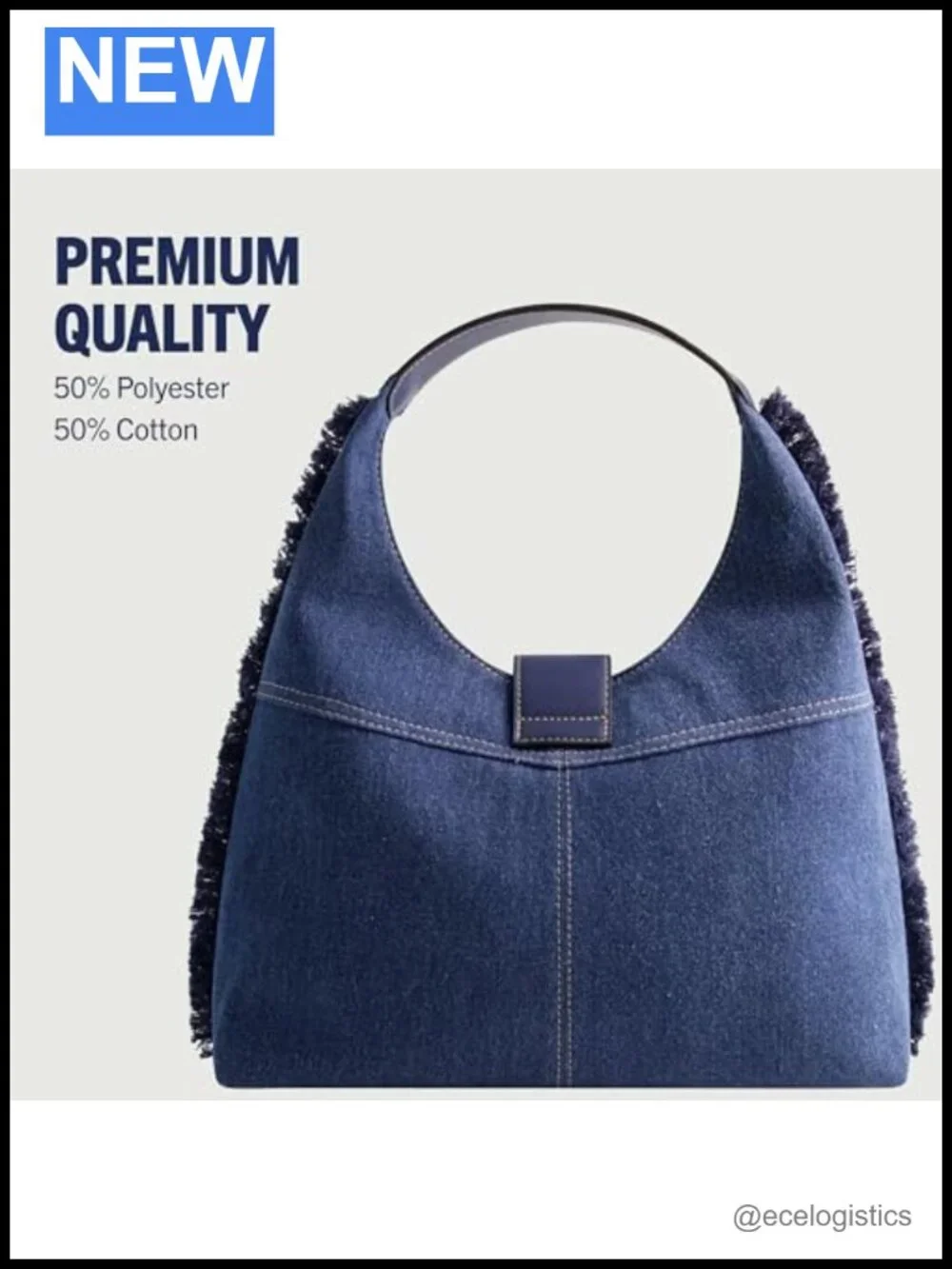 Frayed Denim Hobo Bag, Medium Shoulder Purse with Horseshoe Logo